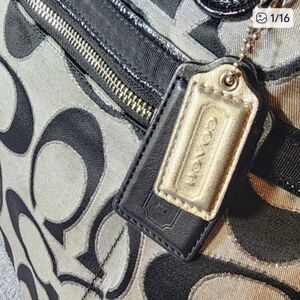 Coach Poppy Black Lurex Glam Jaquard/Leather Tote Bag